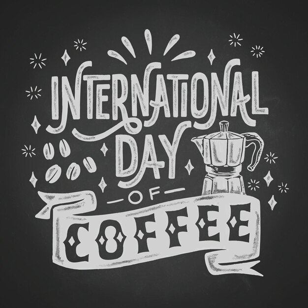 Zwart-wit internationale dag van koffie belettering