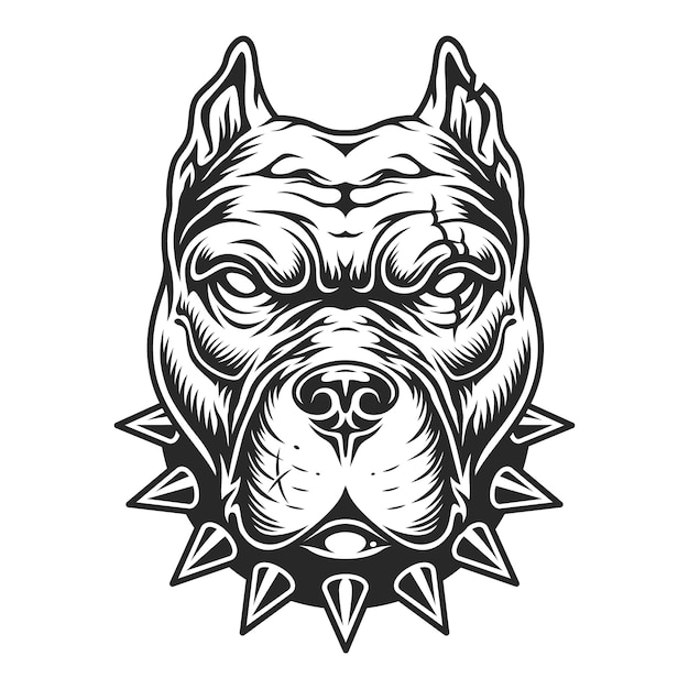 Gratis vector zwart-wit pitbull hoofd