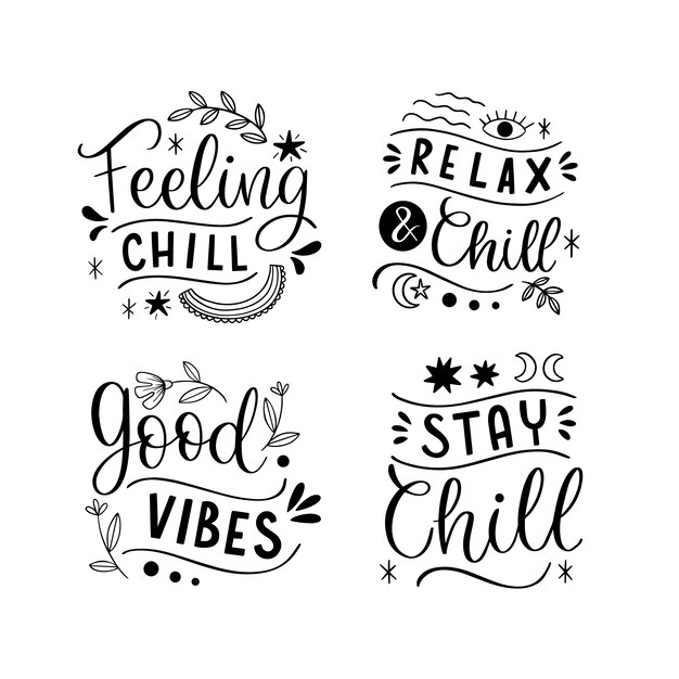 Zwarte belettering chill out stickerset