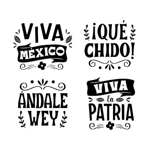 Gratis vector zwarte belettering mexico stickerset