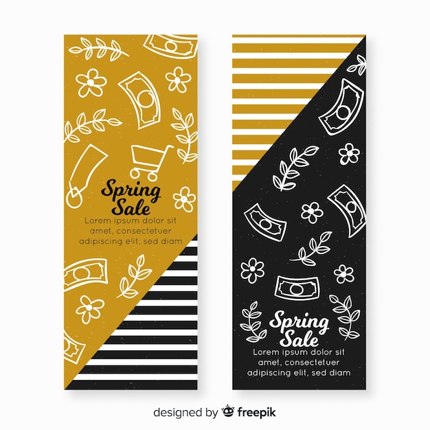 Zwarte en gouden lente verkoop banners