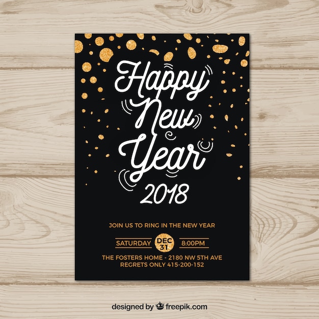 Gratis vector zwarte en gouden nieuwe jaarfeest poster