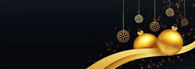 Gratis vector zwarte en gouden vrolijke kerstmis decoratieve banner