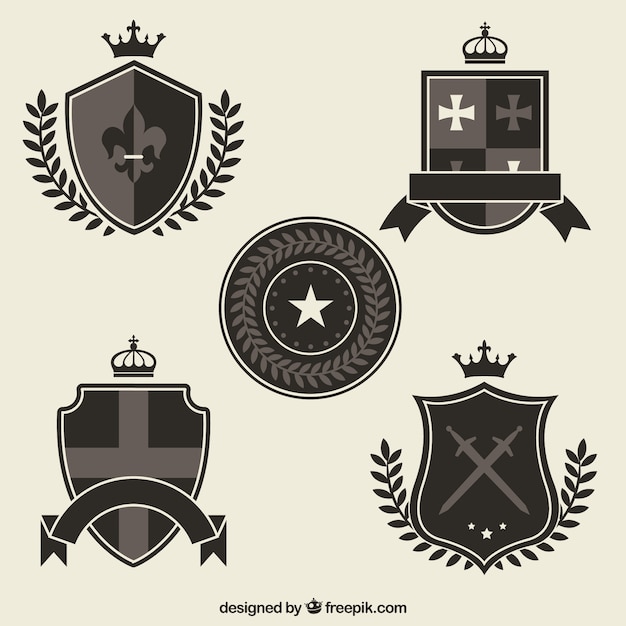 Gratis vector zwarte en grijze ridder embleem sjablonen