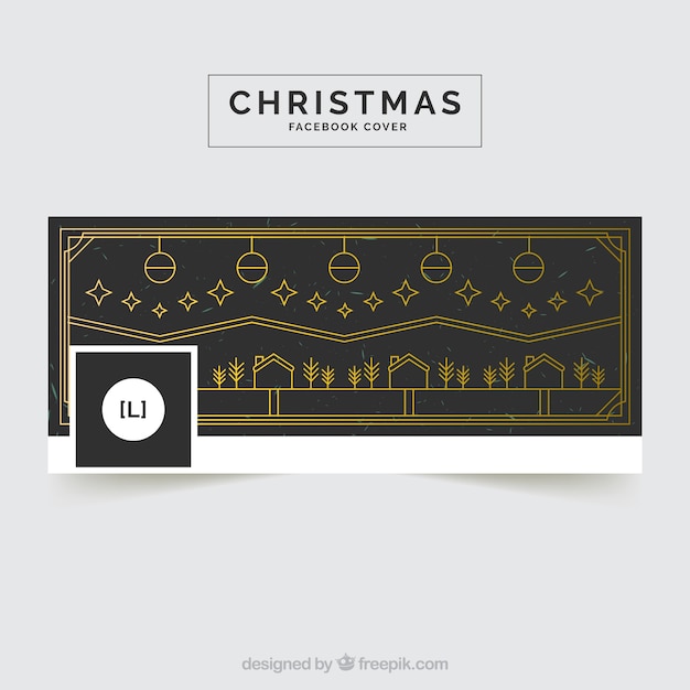 Zwarte facebook cover met gouden elementen voor kerstmis