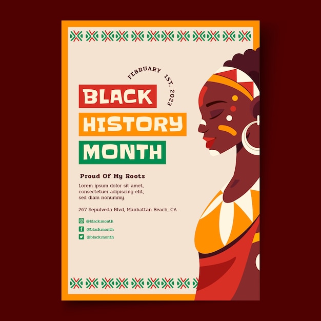 Gratis vector zwarte geschiedenis maand verticale poster sjabloon