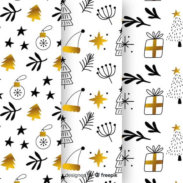 Gratis vector zwarte & gouden kerst patroon collectie