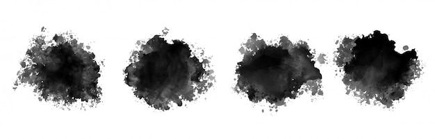Gratis vector zwarte inkt aquarel splatter textuur set van vier