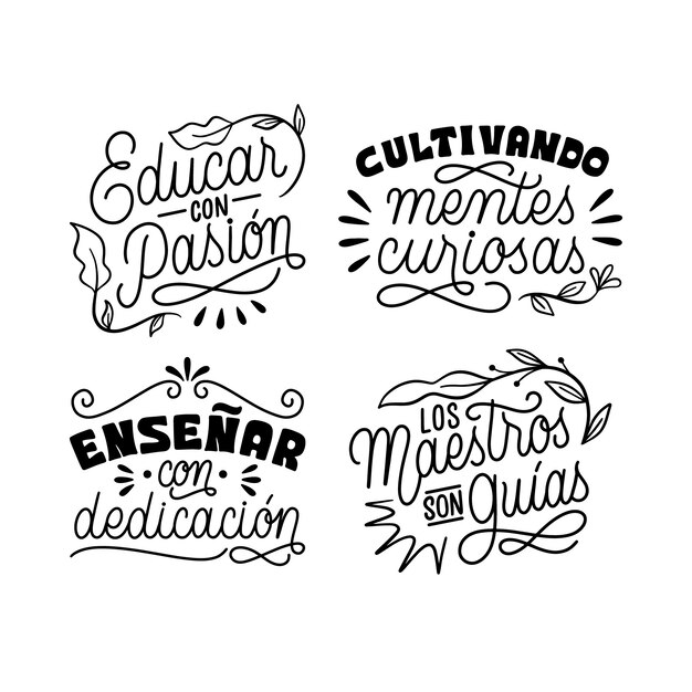 Zwarte lettering leraar citeert stickers collectie