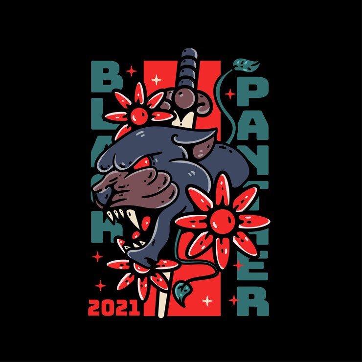 Zwarte panter illustratie tshirt tattoo
