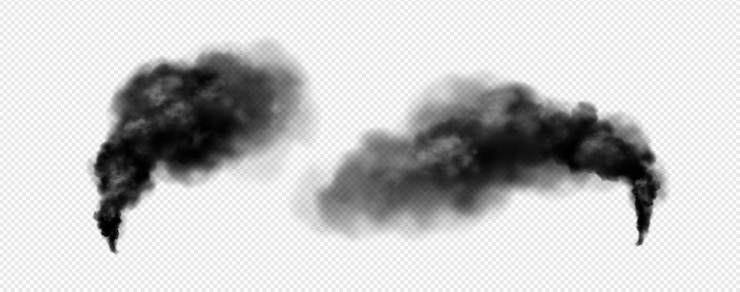 Gratis Vector zwarte rookwolk realistische vectorillustratie donkere nevelpijler van explosie of brandverbranding of actie van magische kracht dichte smog of mist met overlay-effect op transparante achtergrond
