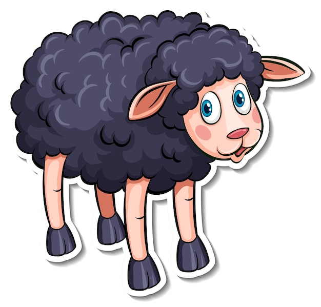 Gratis vector zwarte schapen boerderij dieren cartoon sticker