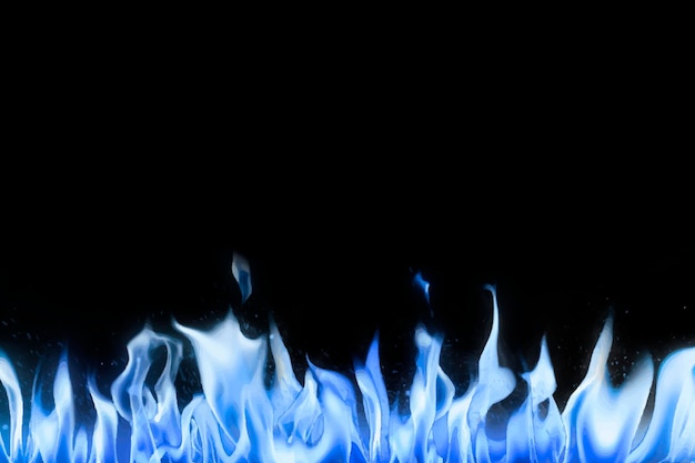 Gratis vector zwarte vlam achtergrond, blauwe rand realistische vuur afbeelding vector