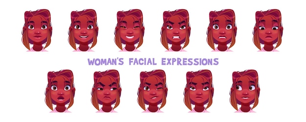 Gratis vector zwarte vrouw gezicht expressie cartoon vector set