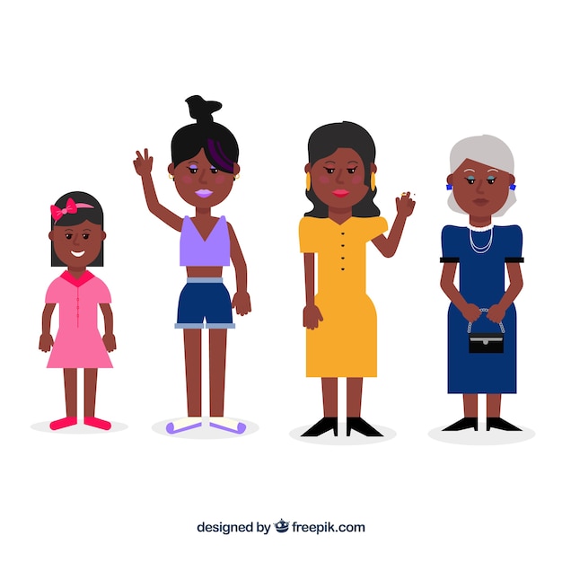 Gratis vector zwarte vrouwencollectie in verschillende leeftijden