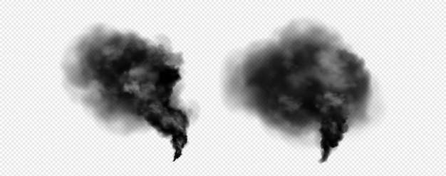 Zwarte wolk rook en as wervelen transparant geïsoleerd vector smog explosie tornado trail effect abstract realistisch donkergrijs mist beweging in atmosfeer 3d vernietiging rook of storm bewegingselement