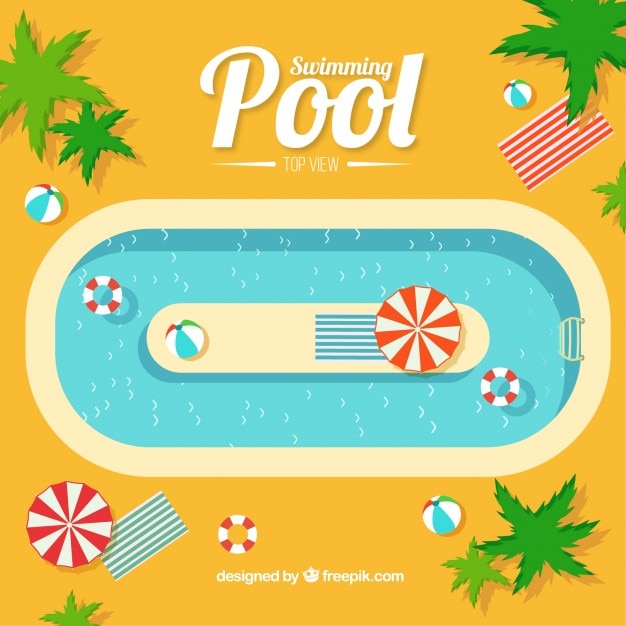 Gratis vector zwembad achtergrond met palmbomen