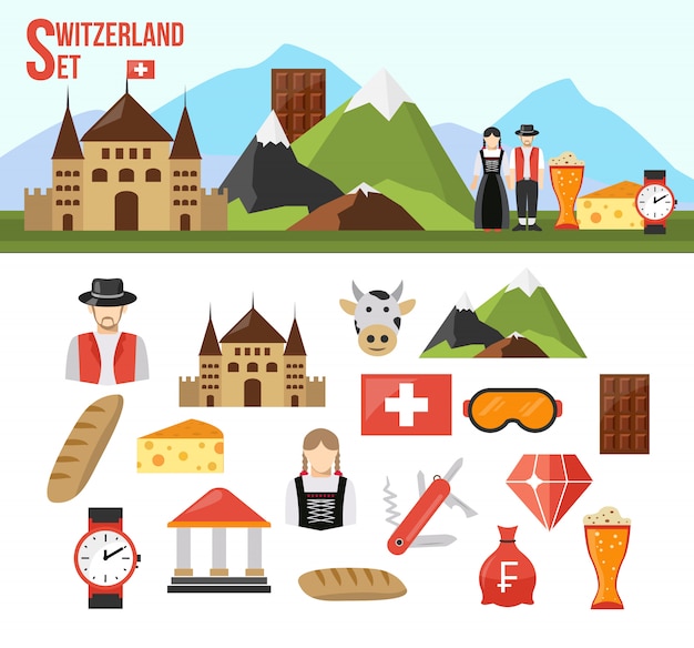 Gratis vector zwitserland symbolen instellen