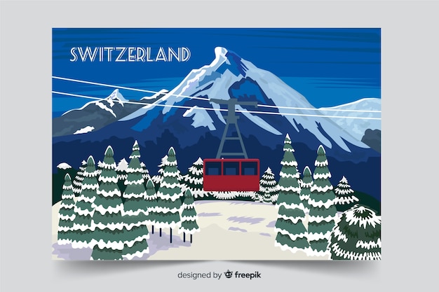 Gratis vector zwitserland winter landschap achtergrond